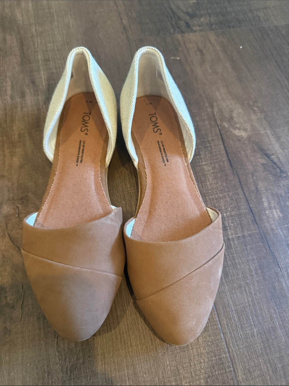 Toms Two-Tone D'Orsay Flats in Tan and Cream
